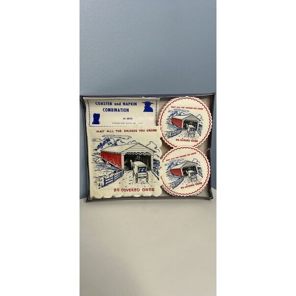 Vintage Hostess Gift MCM Covered Bridge Amish New - Picture 1 of 3